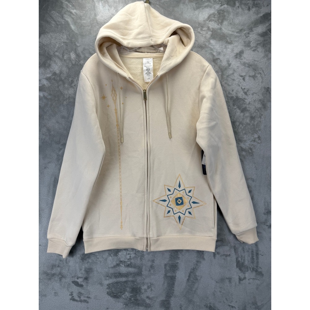 Disney Wish King Magnifico Zip Up Hoodie Cream Gold Celestial Graphic XS NEW